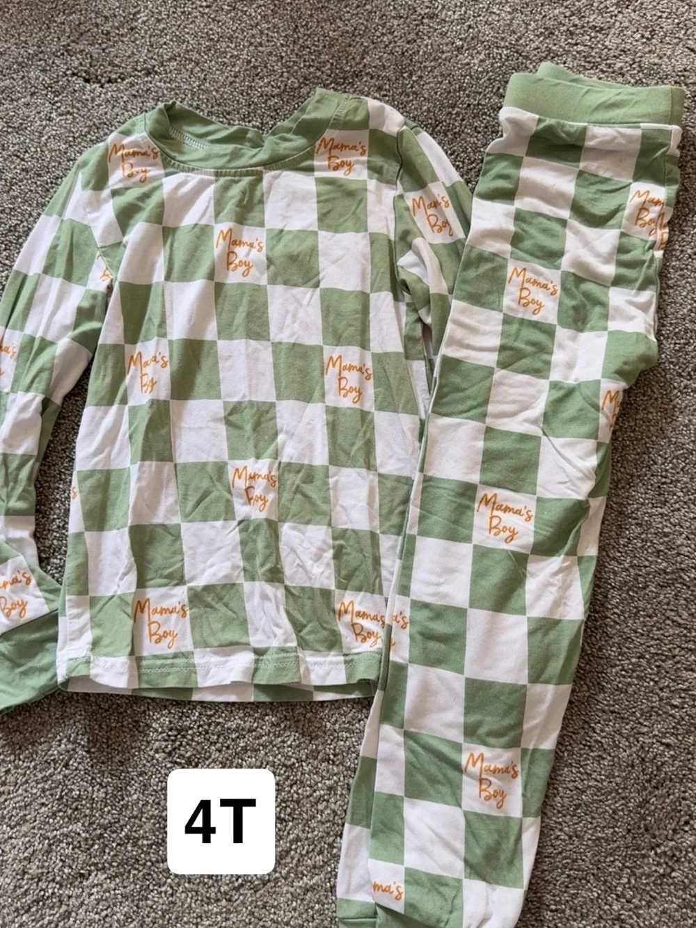Green & White Check 'Mama's Boy' Kids Pajama Set